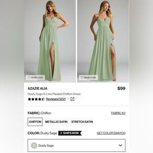 AZAZIE ALIA Dusty Sage Chiffon Bridesmaid Dress